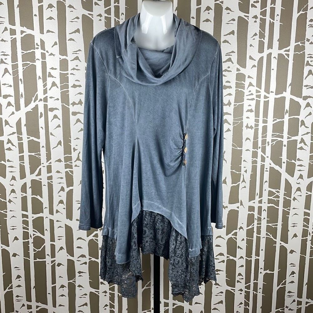 Krazy Kat NEW $40 Cowl Neck Button Detail Tunic in Denim Blue sz XXL